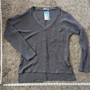 Grey waffle knit shirt with pocket